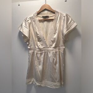 BCBGMaxAzria Cream, Deep V Neck Blouse, Size Medium